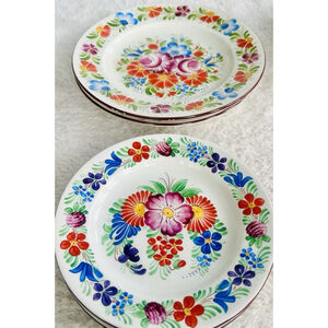 Chodovia Czechoslovakia Hand Painted Floral Plates Vintage Czech Folk Art Set